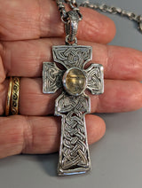 Sterling Silver Fahan Mura Celtic Cross with Rutilated Quartz