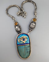 Ancient 3,500 Year Old Egyptian Faience set in Sterling Silver and 14kt Gold Necklace