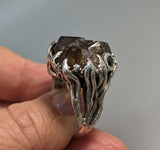 Smoky Quartz Crystal Cluster, Sterling Silver Ring with 14kt Gold