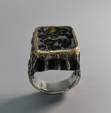 Pallasite meteorite, Sterling Silver and 14kt Gold Ring