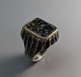 Pallasite meteorite, Sterling Silver and 14kt Gold Ring