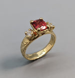 Rare Padparadscha Sapphire, Diamond, 14kt Gold Ring