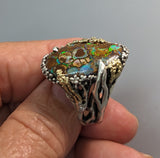 Yowah Opal, Sterling Silver and 14kt Gold Ring