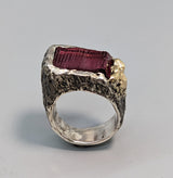 Rubellite Tourmaline Crystal, Sterling Silver Ring with 14kt Gold