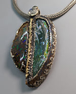Bactrian Glass and Yowah Opal, Sterling Silver and 14kt Gold Pendant