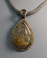 Rutilated Quartz Sterling Silver and 14kt Gold Pendant