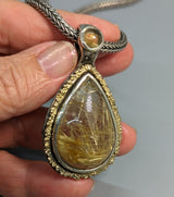 Rutilated Quartz Sterling Silver and 14kt Gold Pendant
