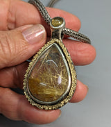 Rutilated Quartz Sterling Silver and 14kt Gold Pendant