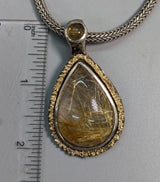 Rutilated Quartz Sterling Silver and 14kt Gold Pendant