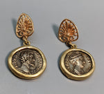 Ancient Roman Coins, Emperor and Wife,  in 14kt Gold Earrings