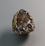 Yowah Opal, Sterling Silver and 14kt Gold Ring