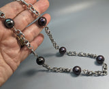 Sterling Silver Chain with Round Dark Freshwater Pearls