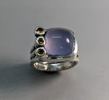 Lavender Chalcedony, Sterling Silver Ring with Yellow Sapphires