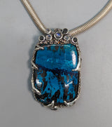 Shattuckite, Sterling Silver Pendant with Black Diamonds and Rainbow Moonstones