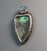 Bactrian Glass, Sterling Silver Pendant with Rainbow Moonstone