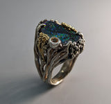 BRAND NEW! Yowah Opal, Sterling Silver Ring with 14kt Gold and Yellow Sapphire