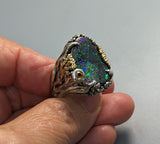 BRAND NEW! Yowah Opal, Sterling Silver Ring with 14kt Gold and Yellow Sapphire