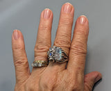 BRAND NEW! Rough, Natural Rainbow Moonstone, Sterling Silver Ring with Rainbow Moonstones, Brown & Black Diamond