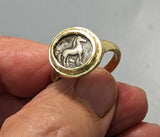 Ancient Macedonian Pony AR Obol, 14kt Gold Ring
