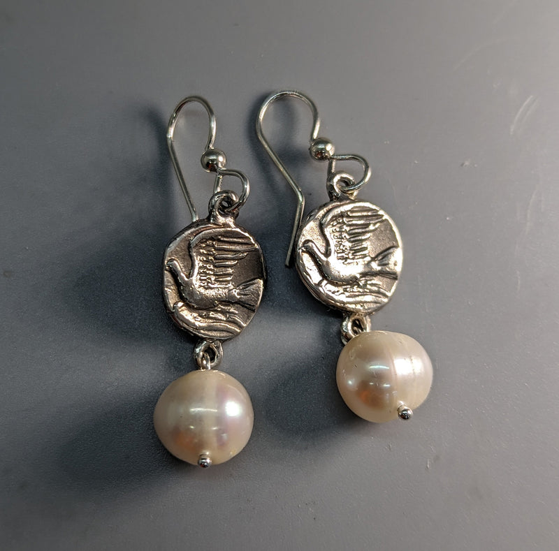Sterling Silver Dove Ancient Coin Replica Earrings