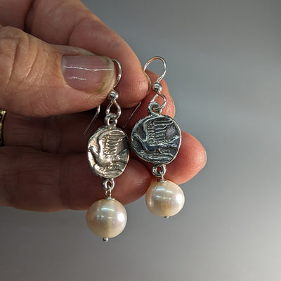 Sterling Silver Dove Ancient Coin Replica Earrings