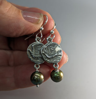 Sterling Silver Dove Ancient Coin Replica Earrings