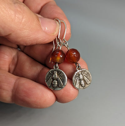 Sterling Silver Bee Ancient Coin Replica Earrings