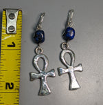 Sterling Silver Ankh Earrings with Lapis