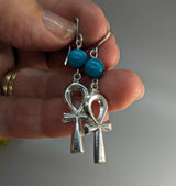 Sterling Silver Ankh Earrings with Turquoise