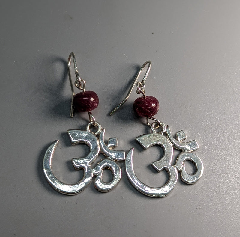 Sterling Silver Ohm Earrings with Rubies