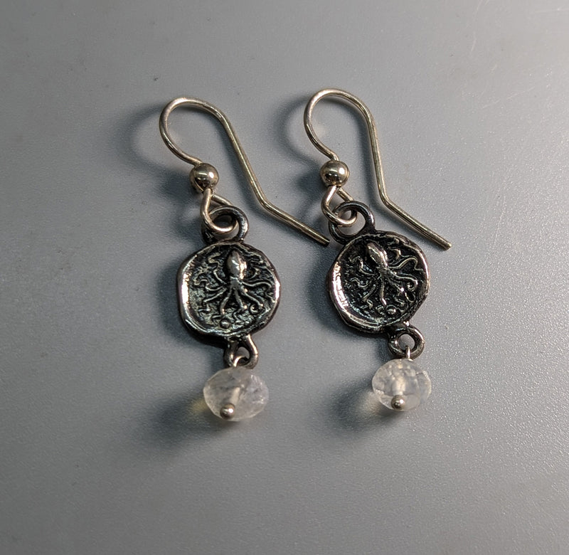 Sterling Silver Octopus Ancient Coin Replica Earrings
