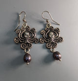 Sterling Silver Octopus Earrings with Pearl Drops