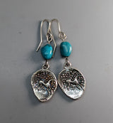 Sterling Silver Celtic Pony Ancient Coin Replica Earrings with Turquoise