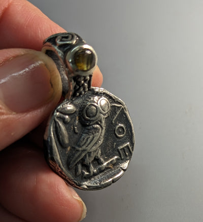 Sterling Silver Old Style Owl Ancient Coin Replica