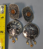 Sterling Silver Spessartite Garnet Crystal Earring Tops, with Mokume Gane Drops