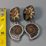 Keum Boo Earring Tops with Ammonite Fossil, Sterling Silver Drops