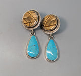 Picture Jasper Sterling Silver Earring Tops with Turquoise Sterling Silver Drops
