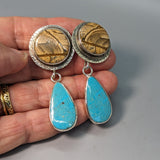 Picture Jasper Sterling Silver Earring Tops with Turquoise Sterling Silver Drops