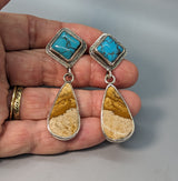 Turquoise Sterling Silver Earring Tops with Picture Jasper Sterling Silver Drops