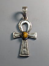 Sterling Silver Ankh Cross with Tiger Eye Scarab