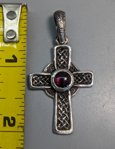 Small Sterling Silver Celtic Cross with Garnet