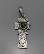 Small Sterling Silver Fahan Mura Celtic Cross with Cat's Eye Tourmaline