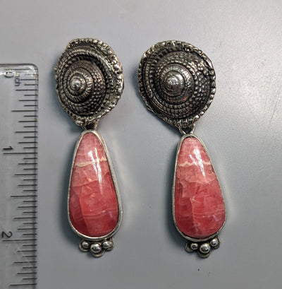Sterling Silver Shell Design Tops with Rhodochrosite Sterling Silver Drops