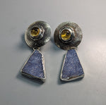 Citrine and Sterling Silver Earring Tops with Natural Surface Lavender Chalcedony Sterling Silver Drops