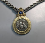 Bee, AR Tetradrachm, 14kt Gold Pendant with Emerald on Bail