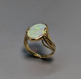 Andamooka opal, 14kt Gold Ring with Leaves