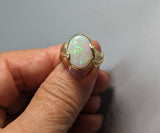 Andamooka opal, 14kt Gold Ring with Leaves