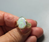 Andamooka opal, 14kt Gold Ring with Leaves