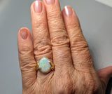 Andamooka opal, 14kt Gold Ring with Leaves