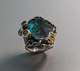 Yowah Opal, Sterling Silver and 14kt Gold Ring with Yellow and Green Diamonds